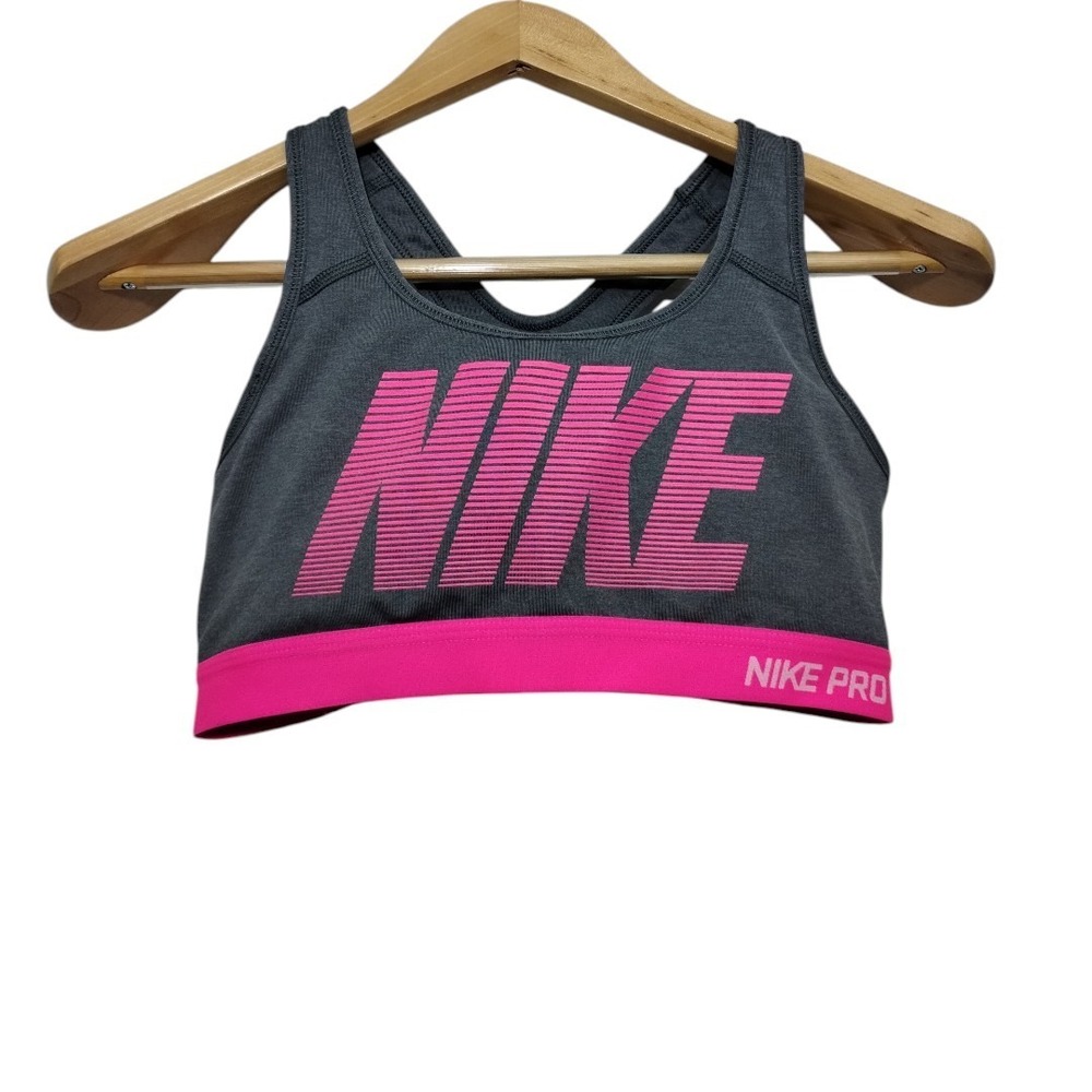 Nike Women's Pro Classic Print‎ Sports Bra Size M Gray Pink Dri-Fit Workout Gym
